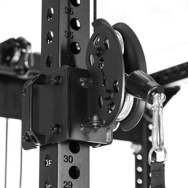 All In 1 Trainer - Power Rack w/ Cable Trainer, Smith Machine & Accessory Pack - Vanta Series CLose up of pully system front of rig